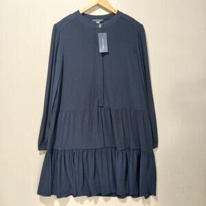 Tommy Hilfiger Dress Womens 14 Navy Tiered Long Sleeve Babydoll Ruffle A2KJ2966